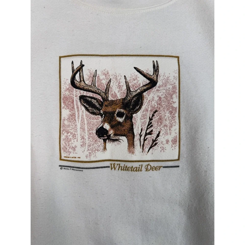 Vintage 1993 Whitetail Deer Crewneck Sweatshirt Made USA Cotton‎ Grove L